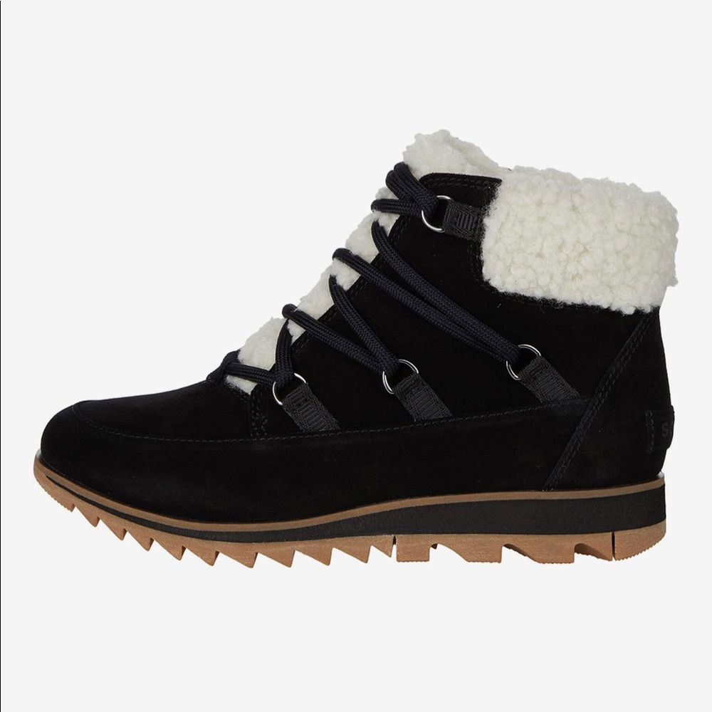 SOREL HARLOW LACE COZY WATERPROOF BLACK SOLE BOOTIE: - Picture 6 of 8